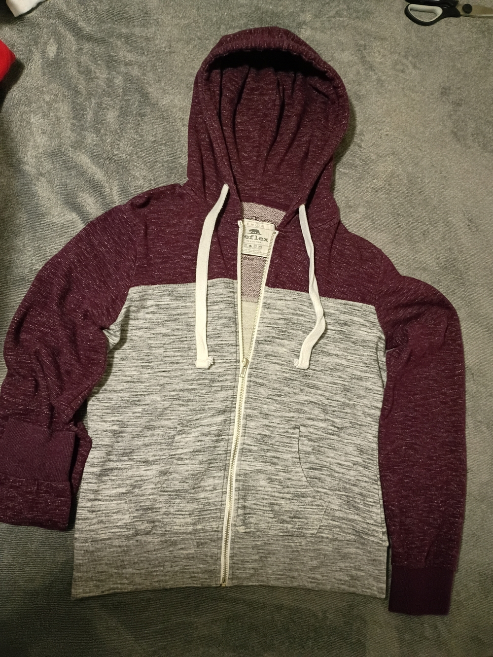 Reflex Maroon and Light Gray Heather Zip-Up Hoodie - Picture 1 of 3